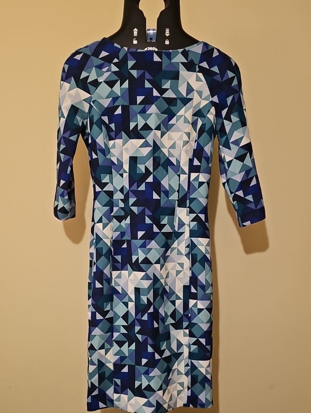 H&M Blue Geometric Long Sleeve Shift Dress - Women Size 6